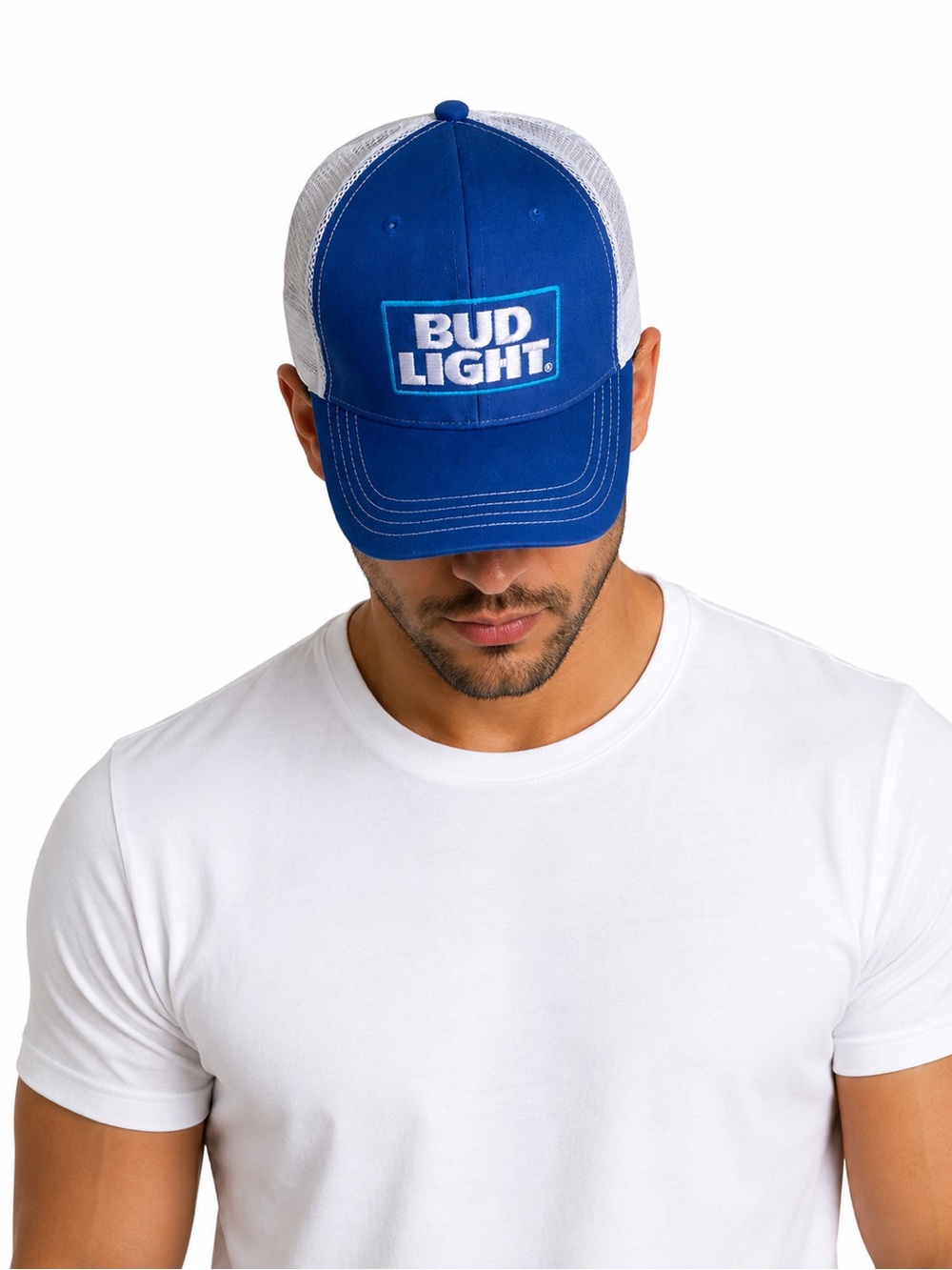 Bud Light Trucker Hat Blue White Mesh Snapback Beer Logo Baseball Cap OSFA